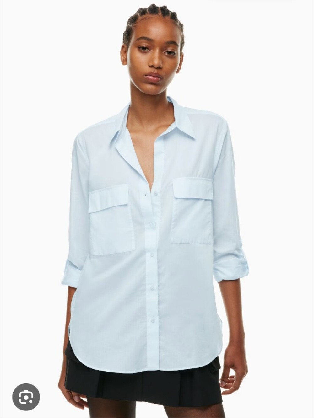 Aritzia Babaton Sky Blue Utility Poplin Button Down Shirt Minimalist Capsule M